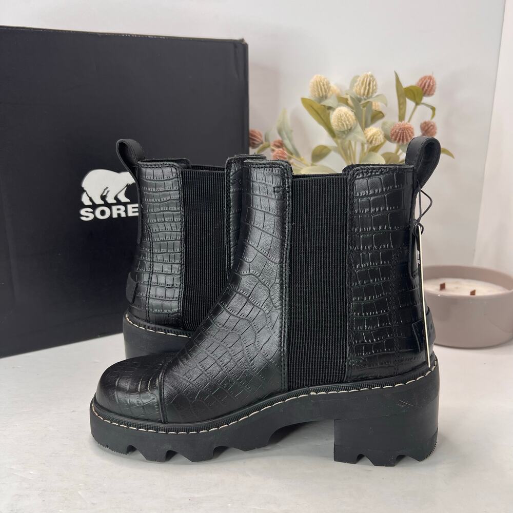 Sorel Joan Now Waterproof Chunky Heel Chelsea Boot Black Women's 6.5 Tried On - Picture 7 of 11